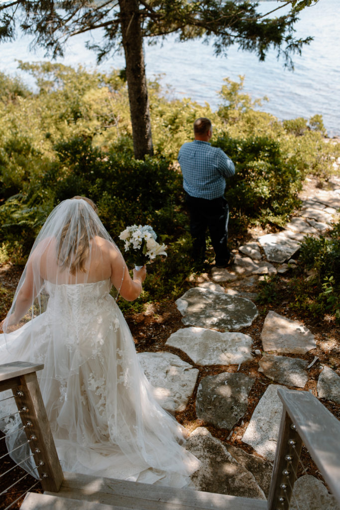 fathers first look on Maine elopement day