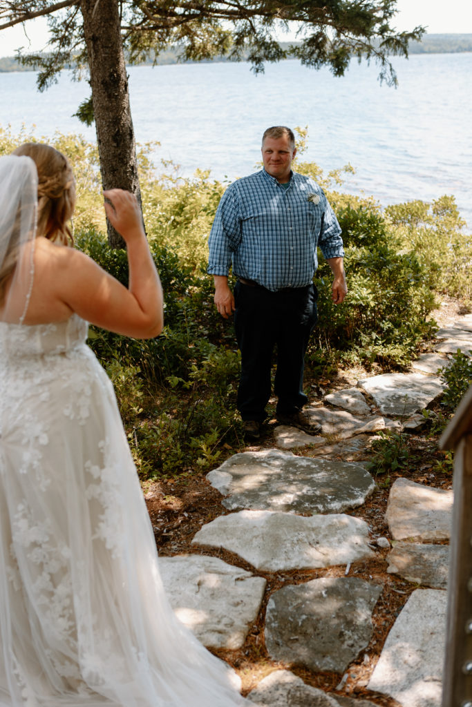 fathers first look on Maine elopement day