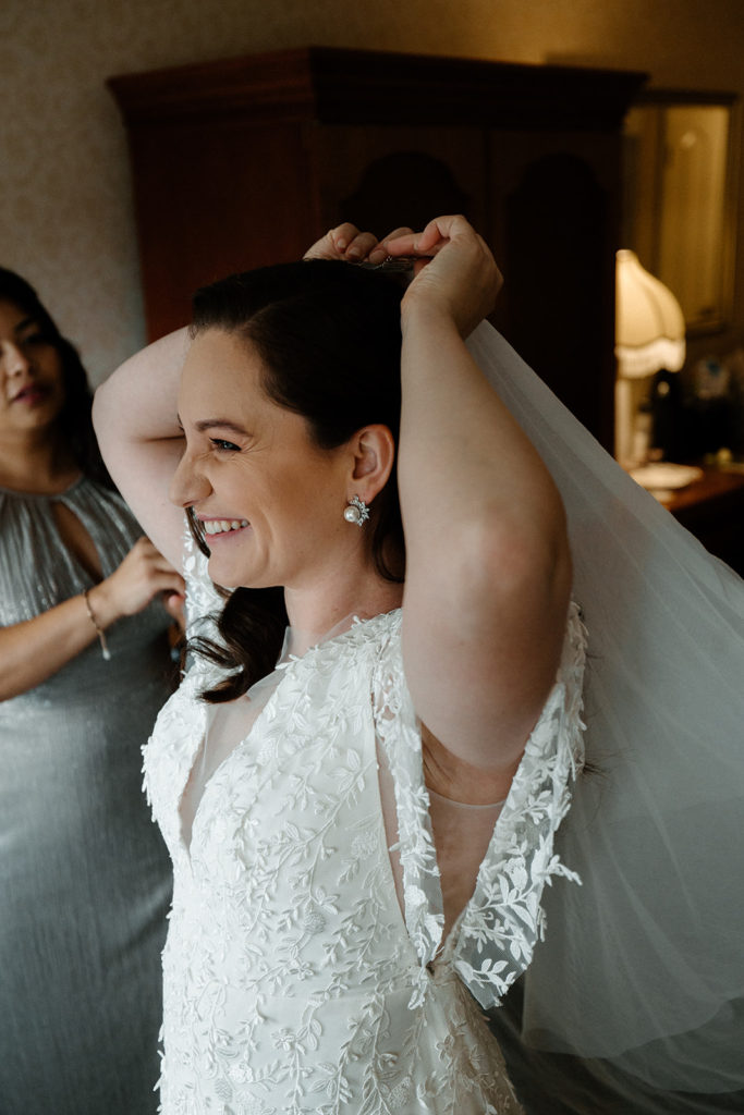 Bride Getting Ready  for Otter Cliffs Elopement 