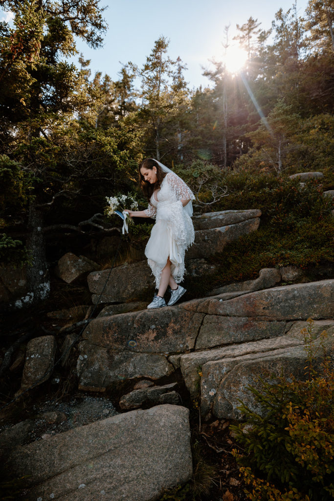 Bride at otter cliffs in Acadia National park 