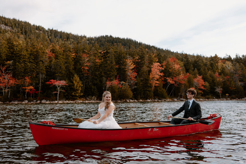 couple in wedding attire in Canoe