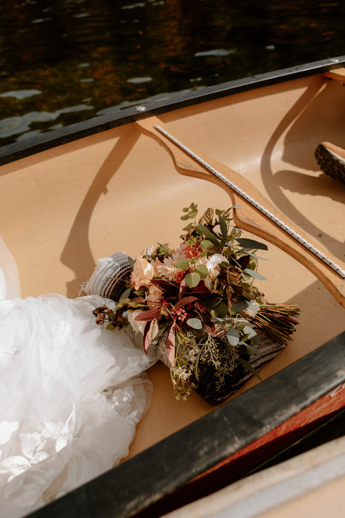 Wedding flowers canoe