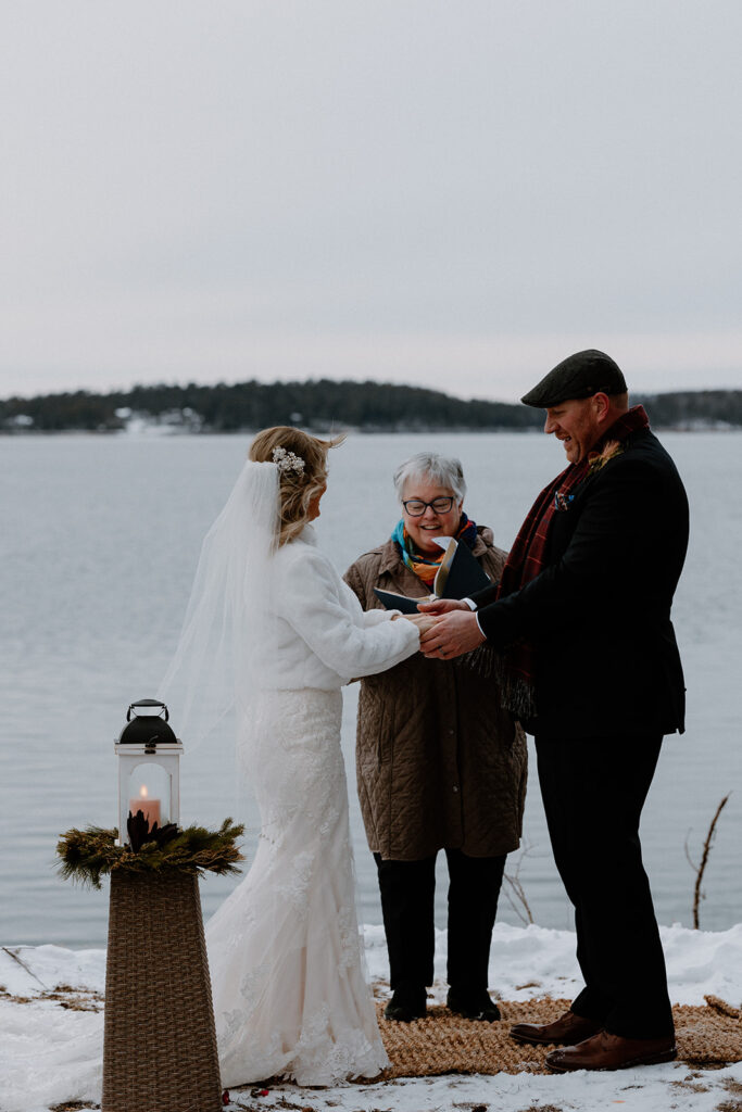 elopement ceremony on the coast of maine in the winter